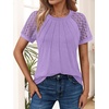 image:imageAUTOMET Womens Lace Short Sleeve Tops Business Casual Outfits Work ShirtsPurple