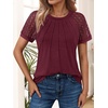 image:imageAUTOMET Womens Lace Short Sleeve Tops Business Casual Outfits Work ShirtsWinered