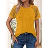 image:imageAUTOMET Womens Lace Short Sleeve Tops Business Casual Outfits Work ShirtsYellow