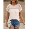image:imageAUTOMET Womens Lace Short Sleeves Shirts Crochet Summer TopsApricot