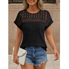image:imageAUTOMET Womens Lace Short Sleeves Shirts Crochet Summer TopsBlack
