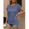 image:imageAUTOMET Womens Lace Short Sleeves Shirts Crochet Summer TopsBlue