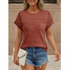 image:imageAUTOMET Womens Lace Short Sleeves Shirts Crochet Summer TopsCaramel