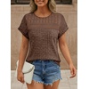 image:imageAUTOMET Womens Lace Short Sleeves Shirts Crochet Summer TopsChocolate