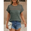 image:imageAUTOMET Womens Lace Short Sleeves Shirts Crochet Summer TopsDark Green