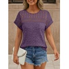 image:imageAUTOMET Womens Lace Short Sleeves Shirts Crochet Summer TopsDark Purple