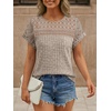 image:imageAUTOMET Womens Lace Short Sleeves Shirts Crochet Summer TopsKhaki