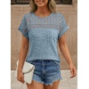 image:imageAUTOMET Womens Lace Short Sleeves Shirts Crochet Summer TopsLight Blue
