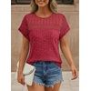 image:imageAUTOMET Womens Lace Short Sleeves Shirts Crochet Summer TopsRed