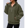 image:imageAUTOMET Womens Quarter Zip Oversized Sweatshirt Fleece Mock Neck PulloverArmygreen