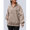 image:imageAUTOMET Womens Quarter Zip Oversized Sweatshirt Fleece Mock Neck PulloverBeige