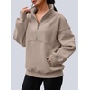 image:imageAUTOMET Womens Quarter Zip Oversized Sweatshirt Fleece Mock Neck PulloverBeige