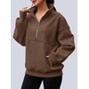 image:imageAUTOMET Womens Quarter Zip Oversized Sweatshirt Fleece Mock Neck PulloverBrown