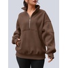 image:imageAUTOMET Womens Quarter Zip Oversized Sweatshirt Fleece Mock Neck PulloverBrown