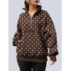 image:imageAUTOMET Womens Quarter Zip Oversized Sweatshirt Fleece Mock Neck PulloverBrown White Spots