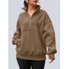 image:imageAUTOMET Womens Quarter Zip Oversized Sweatshirt Fleece Mock Neck PulloverCoffee