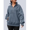 image:imageAUTOMET Womens Quarter Zip Oversized Sweatshirt Fleece Mock Neck PulloverGreyblue