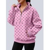 image:imageAUTOMET Womens Quarter Zip Oversized Sweatshirt Fleece Mock Neck PulloverPolka Pink