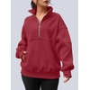 image:imageAUTOMET Womens Quarter Zip Oversized Sweatshirt Fleece Mock Neck PulloverRed