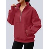 image:imageAUTOMET Womens Quarter Zip Oversized Sweatshirt Fleece Mock Neck PulloverRed