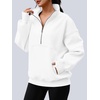 image:imageAUTOMET Womens Quarter Zip Oversized Sweatshirt Fleece Mock Neck PulloverWhite