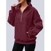image:imageAUTOMET Womens Quarter Zip Oversized Sweatshirt Fleece Mock Neck PulloverWinered