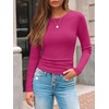 image:imageAUTOMET Womens Ribbed Long Sleeve Shirts Basic Top For Fall Work amp CasualHot Pink