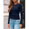 image:imageAUTOMET Womens Ribbed Long Sleeve Shirts Basic Top For Fall Work amp CasualNavy Blue