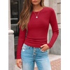 image:imageAUTOMET Womens Ribbed Long Sleeve Shirts Basic Top For Fall Work amp CasualRed