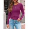 image:imageAUTOMET Womens Ribbed Long Sleeve Shirts Basic Top For Fall Work amp CasualRose Red