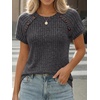 image:imageAUTOMET Womens Short Sleeve Decorative Buttons ShirtsBlack Grey