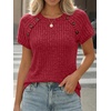 image:imageAUTOMET Womens Short Sleeve Decorative Buttons ShirtsRed