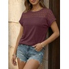 image:imageAUTOMET Womens Short Sleeve Shirts Dressy Business Casual Summer Tops 2026 Lace Spring Blouses Loose Fit Trendy OutfitsWine Red