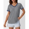 image:imageAUTOMET Womens Short Sleeve TShirts V Neck Summer Tops Comfy Clothes 2026Bluegrey