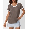 image:imageAUTOMET Womens Short Sleeve TShirts V Neck Summer Tops Comfy Clothes 2026Coffee