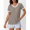 image:imageAUTOMET Womens Short Sleeve TShirts V Neck Summer Tops Comfy Clothes 2026Coffeegrey