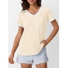 image:imageAUTOMET Womens Short Sleeve TShirts V Neck Summer Tops Comfy Clothes 2026Cream
