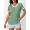 image:imageAUTOMET Womens Short Sleeve TShirts V Neck Summer Tops Comfy Clothes 2026Green