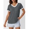 image:imageAUTOMET Womens Short Sleeve TShirts V Neck Summer Tops Comfy Clothes 2026Grey