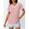 image:imageAUTOMET Womens Short Sleeve TShirts V Neck Summer Tops Comfy Clothes 2026Pink