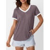 image:imageAUTOMET Womens Short Sleeve TShirts V Neck Summer Tops Comfy Clothes 2026Purplegrey