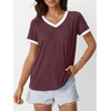 image:imageAUTOMET Womens Short Sleeve TShirts V Neck Summer Tops Comfy Clothes 2026Winered