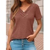 image:imageAUTOMET Womens Short Sleeve Tunics Summer Tops V Neck Button Shirts 2026Caramel