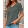 image:imageAUTOMET Womens Short Sleeve Tunics Summer Tops V Neck Button Shirts 2026Dark Green