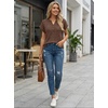 image:imageAUTOMET Womens Spring Top Summer Short Sleeve T Shirt Business Dressy Casual Blouse Henley V Neck Sweater Loose Fit Tee TunicChocolate Brown