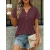 image:imageAUTOMET Womens Spring Tops 2026 Short Sleeve Shirts HenleyBurgundy