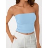 image:imageAUTOMET Womens Strapless Tube Tops Bandeau Crop TopsBabyblue