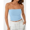image:imageAUTOMET Womens Strapless Tube Tops Bandeau Crop TopsBabyblue
