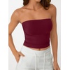 image:imageAUTOMET Womens Strapless Tube Tops Bandeau Crop TopsBurgundy