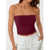 image:imageAUTOMET Womens Strapless Tube Tops Bandeau Crop TopsBurgundy
